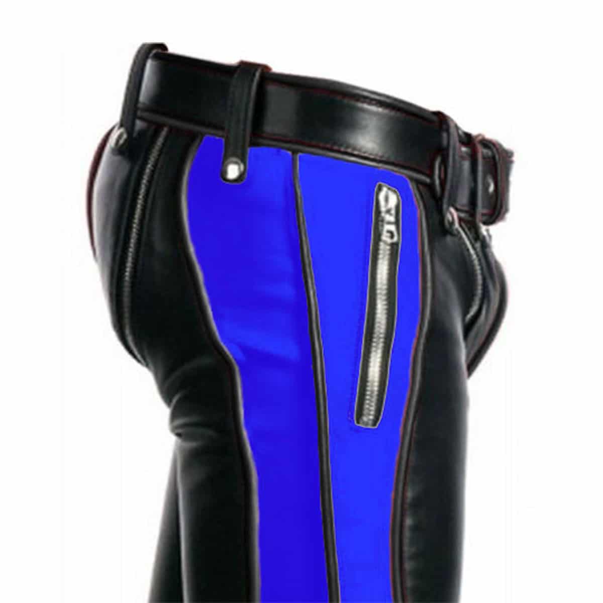 Black with Blue Stripes Leather Heavy Duty Bondage Pants Jeans - R2-BLU-BLK