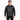 A man wearing a black leather jacket with a front zipper, standing against a plain white background.