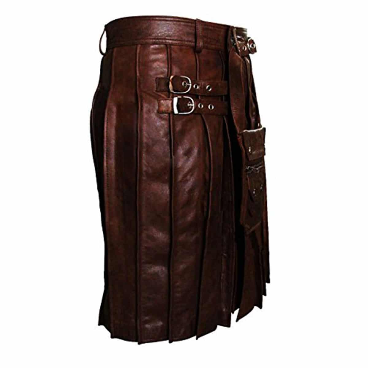 Mens Brown Skipper Leather Beautiful Pleated Kilt & Sporran - K7 - BRW