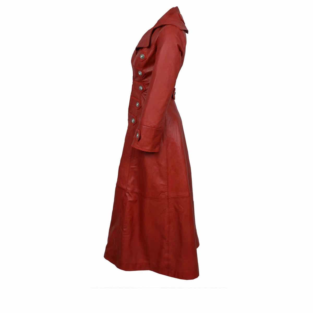 Ladies Red Leather Steampunk Style Trench Coat - T11 - RED
