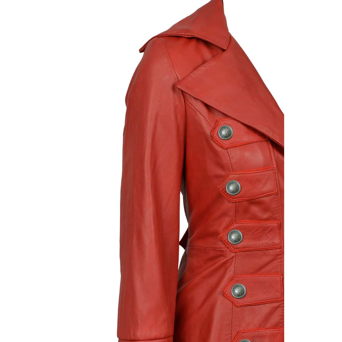 Ladies Red Leather Steampunk Style Trench Coat - T11 - RED