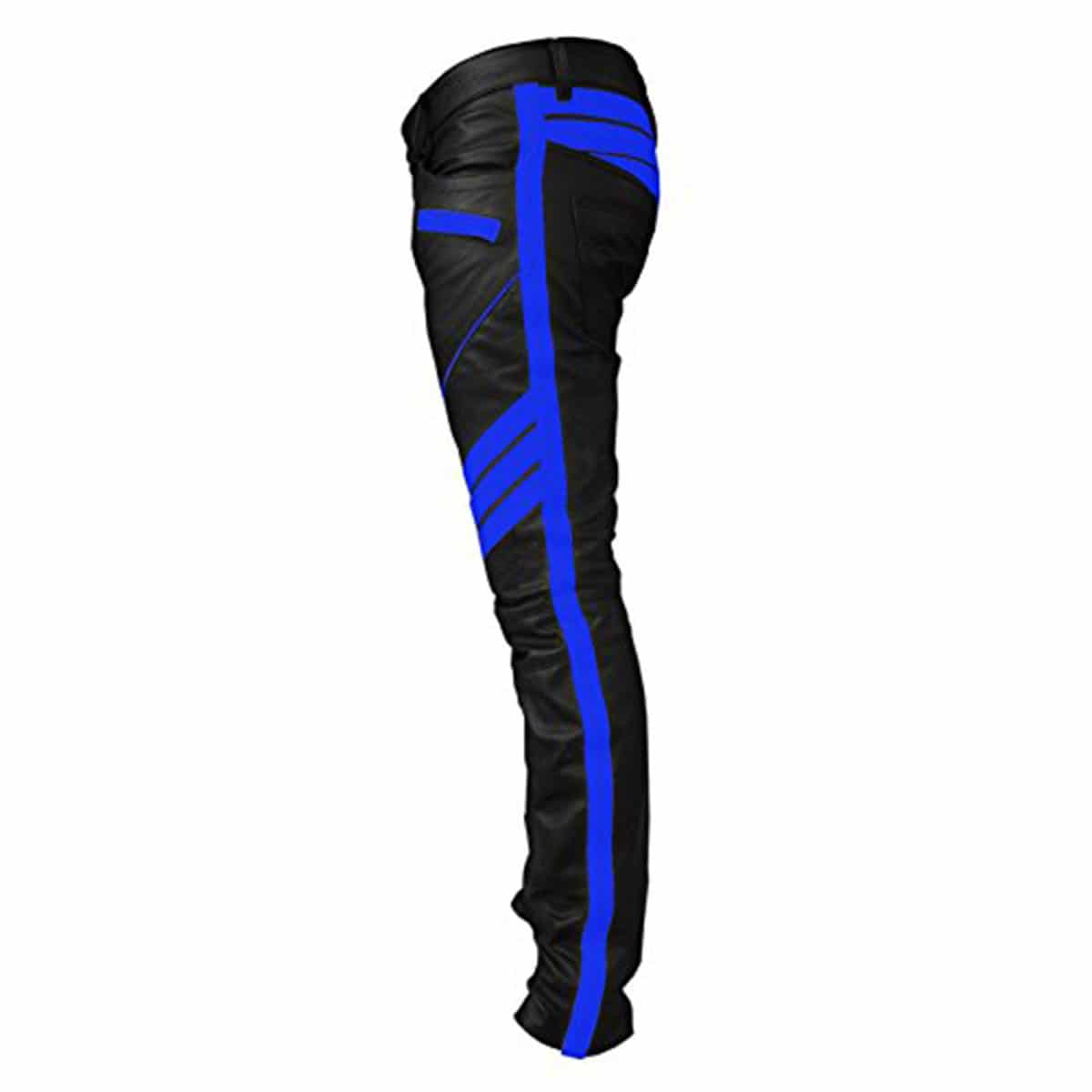 MENS MOTORCYCLE BIKERS BLACK AND BLUE LEATHER PANTS JEANS TROUSER - (J5-BLU)