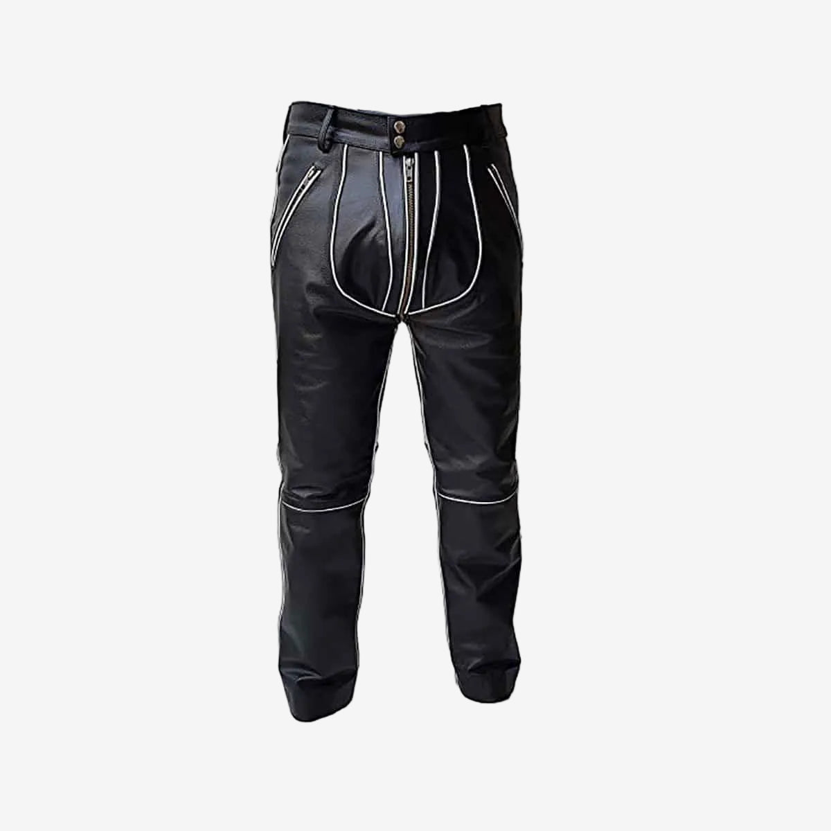 Pantalon Motard Homme En Cuir Véritable Noir – Rembourré Matelassé – Zayn Leather – Sur Mesure
