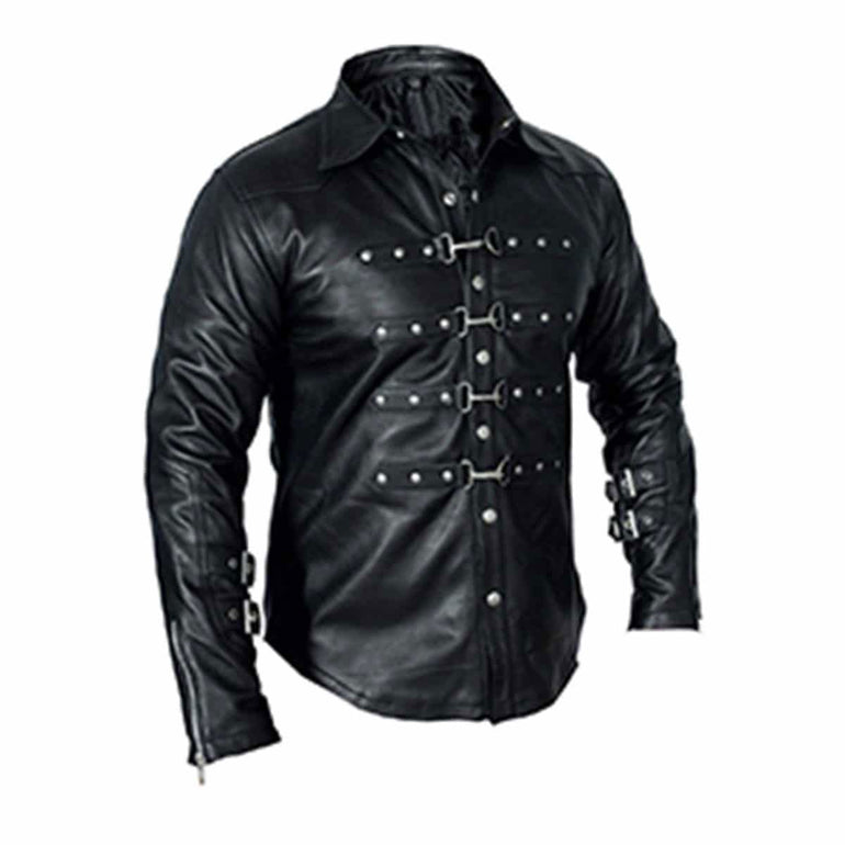 Mens Black Sheep Leather Police Uniform Style Sleeveless Shirt – Muscle Fit, Premium Quality -  PS-SL