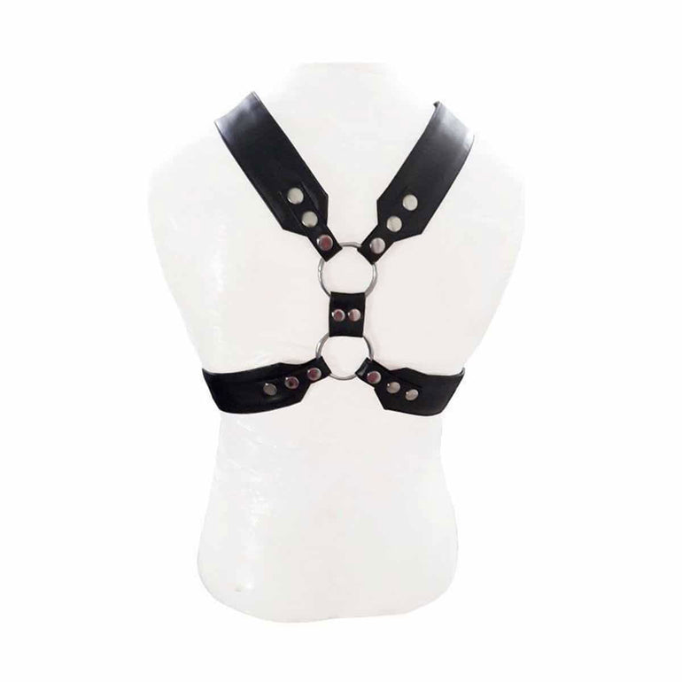 Mens Black Leather Chest Harness – Bondage Body Strap for Halloween, Clubwear, Cosplay & LARP - H8