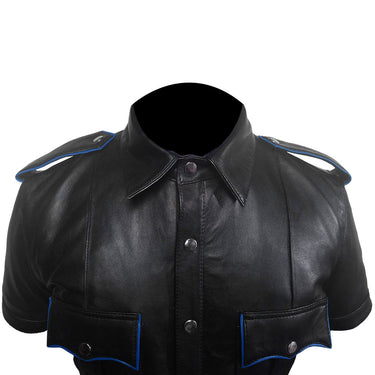 Mens Black Sheep Leather Police Uniform Style Shirt – Lambskin, Classic Fit, Premium Quality- (PSHS-BLK)