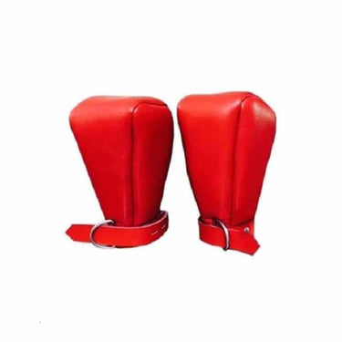 Unisex Red Sheep Leather Fist Mitts Gloves Sexy Padded Lined Bondage - Mitts2 - RED