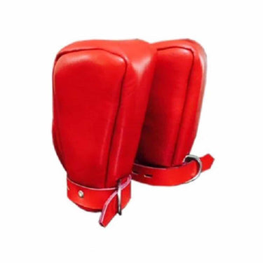 Unisex Red Sheep Leather Fist Mitts Gloves Sexy Padded Lined Bondage - Mitts2 - RED