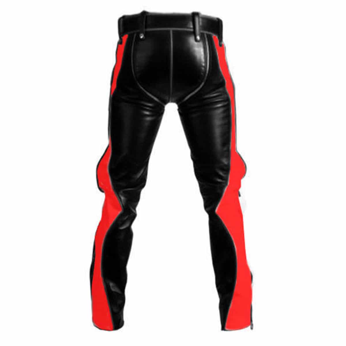 Real Black Red Leather Bondage Jeans - R2-RED-BLK