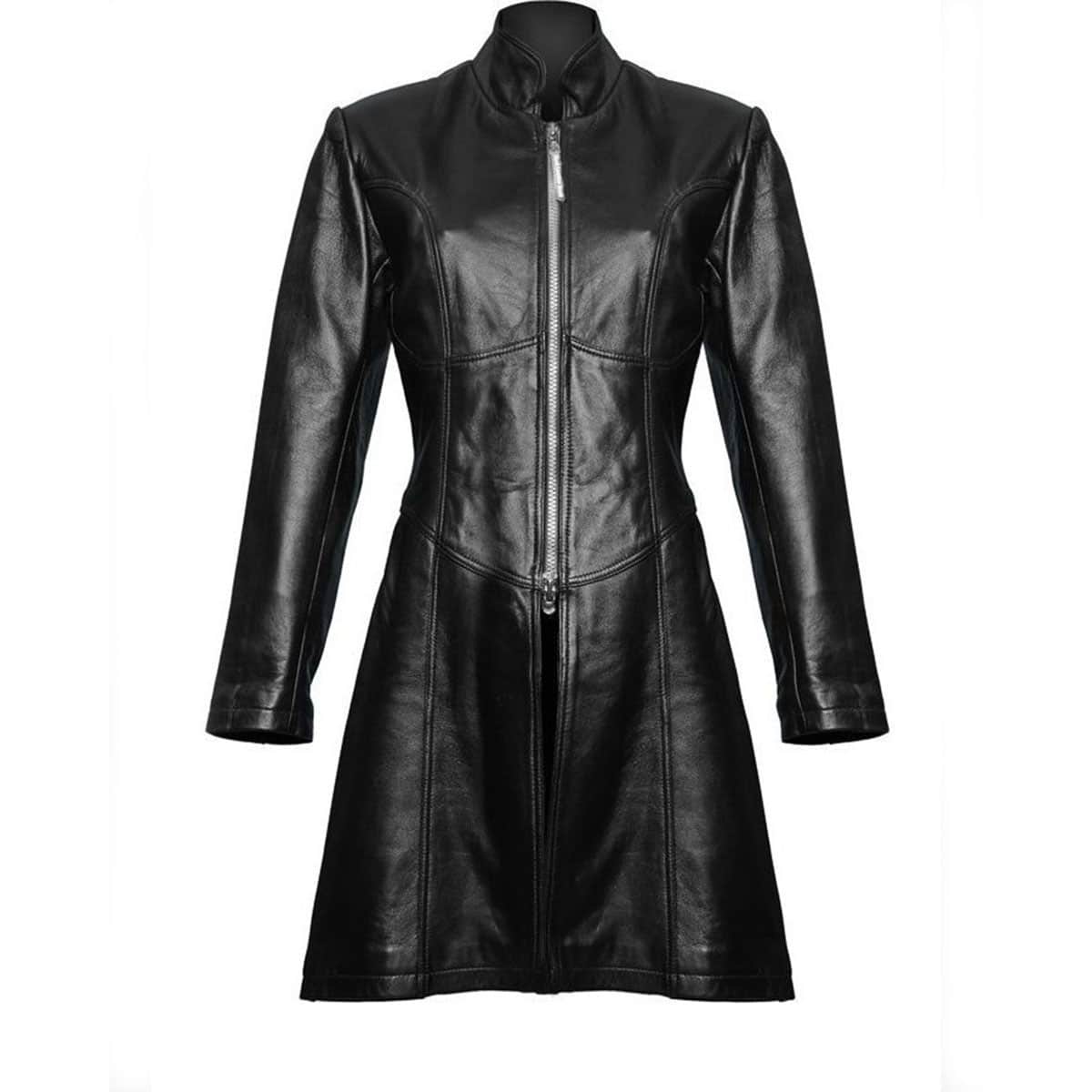 Ladies Black Leather Steampunk Style Trench Coat - T9 - BLK