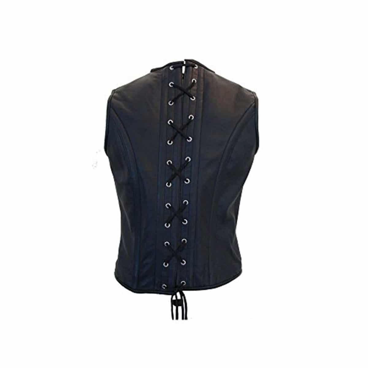 Mens Black Leather Waistcoat Vest Victorian Corset Steel Boned GOTH Military  - STEAM2