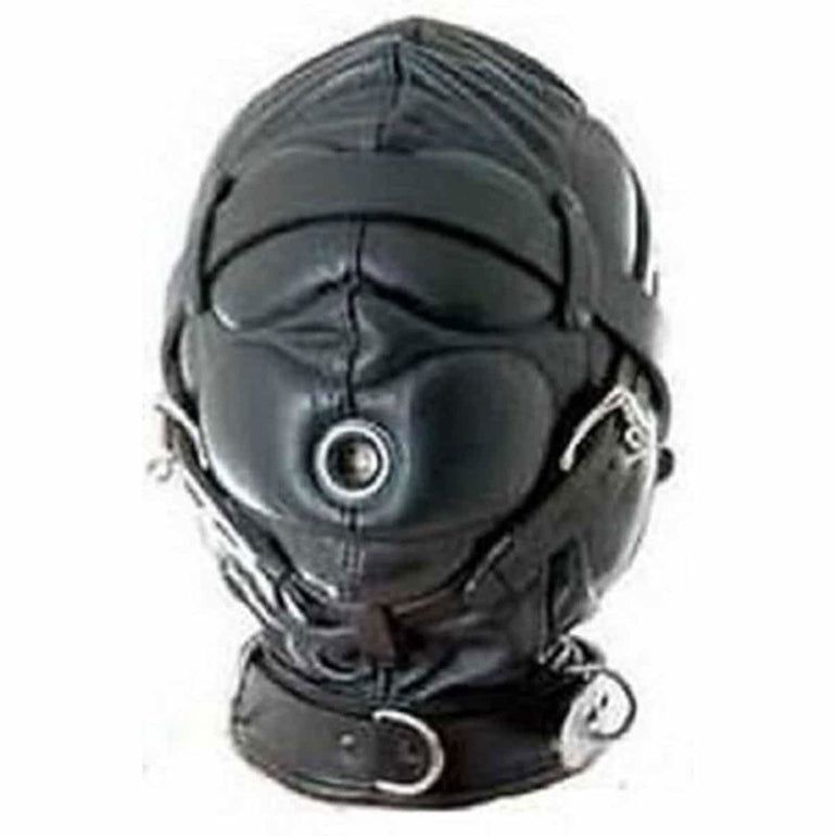 Unisex Sensory Deprivation Hood Bondage Mask Black Soft Leather