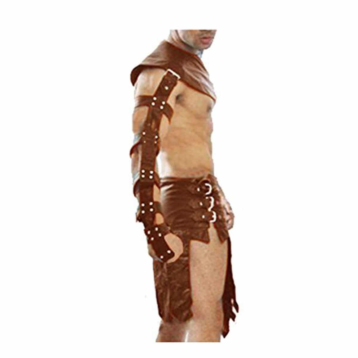 Mens Brown Leather Gladiator Kilt Set for Costumes Heavy Hardware LARP -(K3)