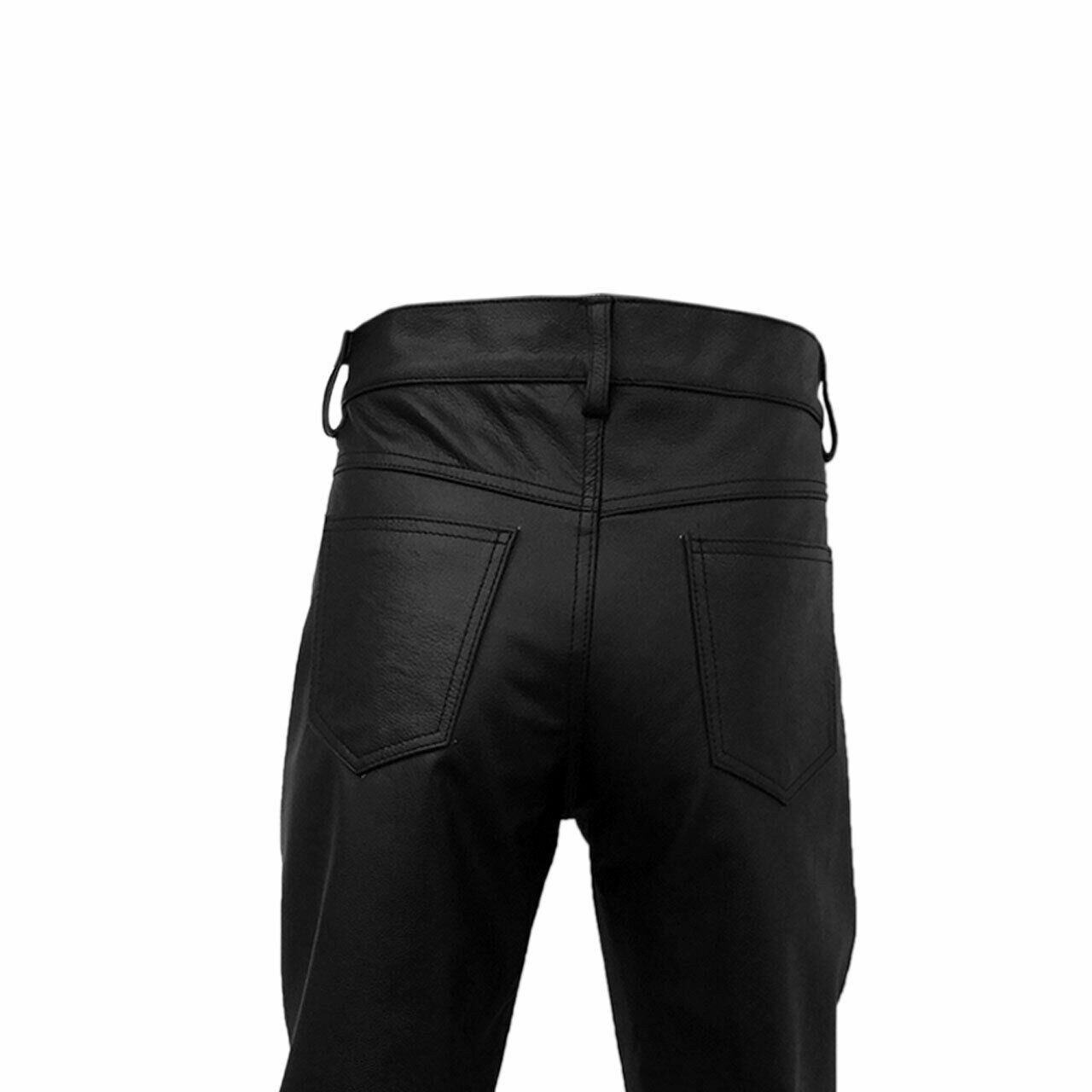 Mens Black Leather Biker Jeans One Panel Police Style - J2 Pants