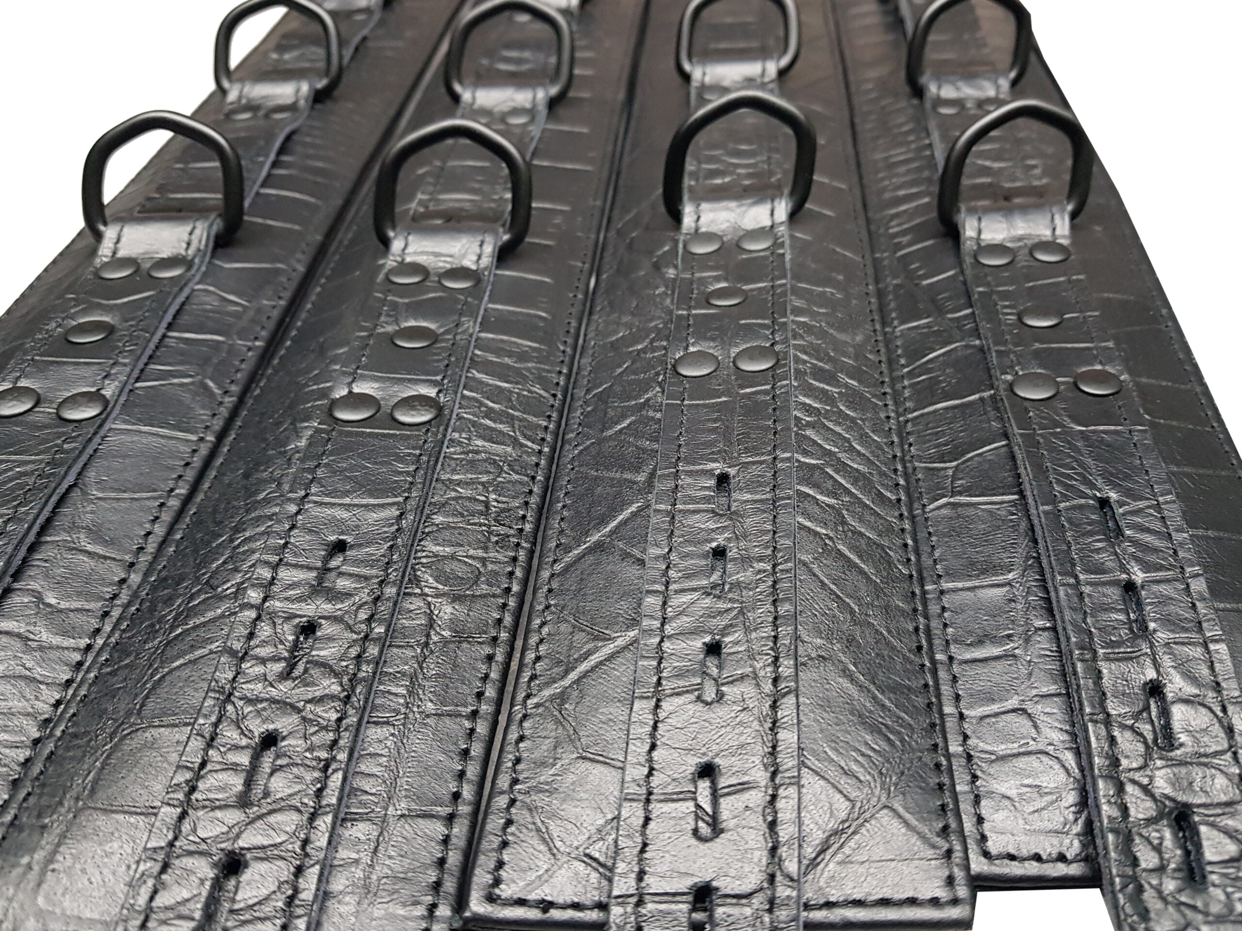 Unisex 7 Pieces Black Crocodile Print Leather Heavy Duty Bondage Restraints BDSM
