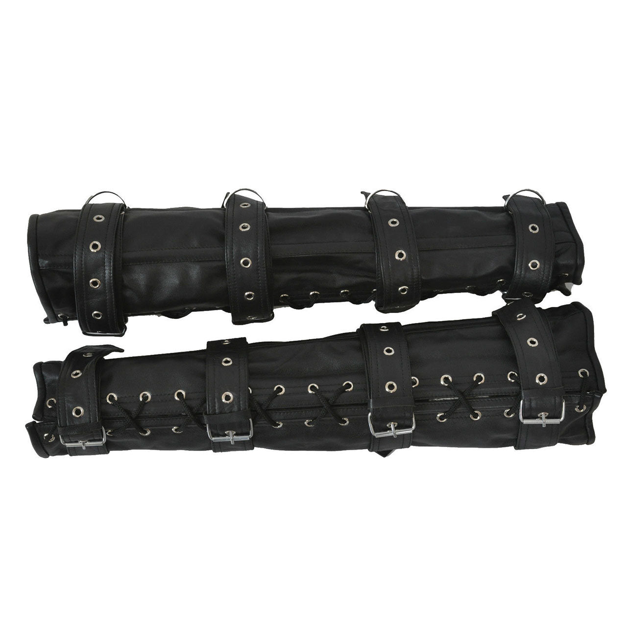 Men Black Leather Arm and Leg Binders Heavy Duty Bondage Set -  ABLB-BLK
