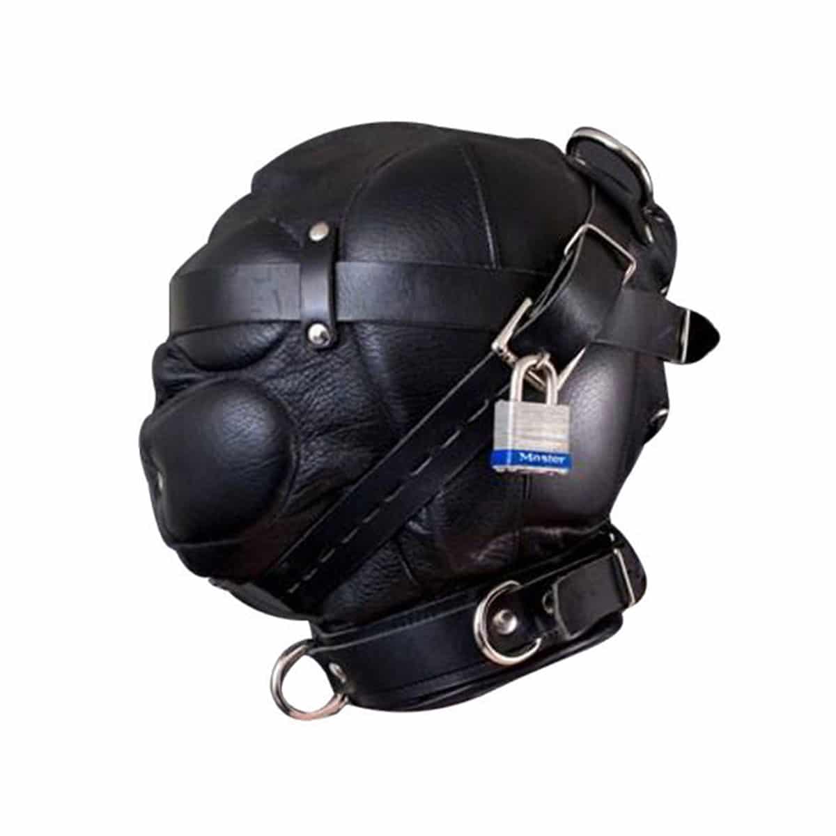 Unisex Sensory Deprivation Hood Bondage Mask Black Soft Leather