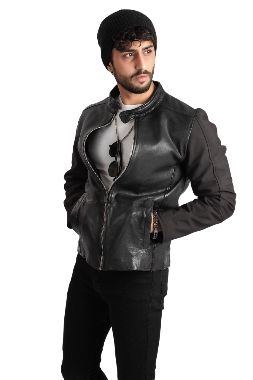 Mens Biker Fashion Black Sheep Leather Motorcycle Style Racer Jacket –ELM19