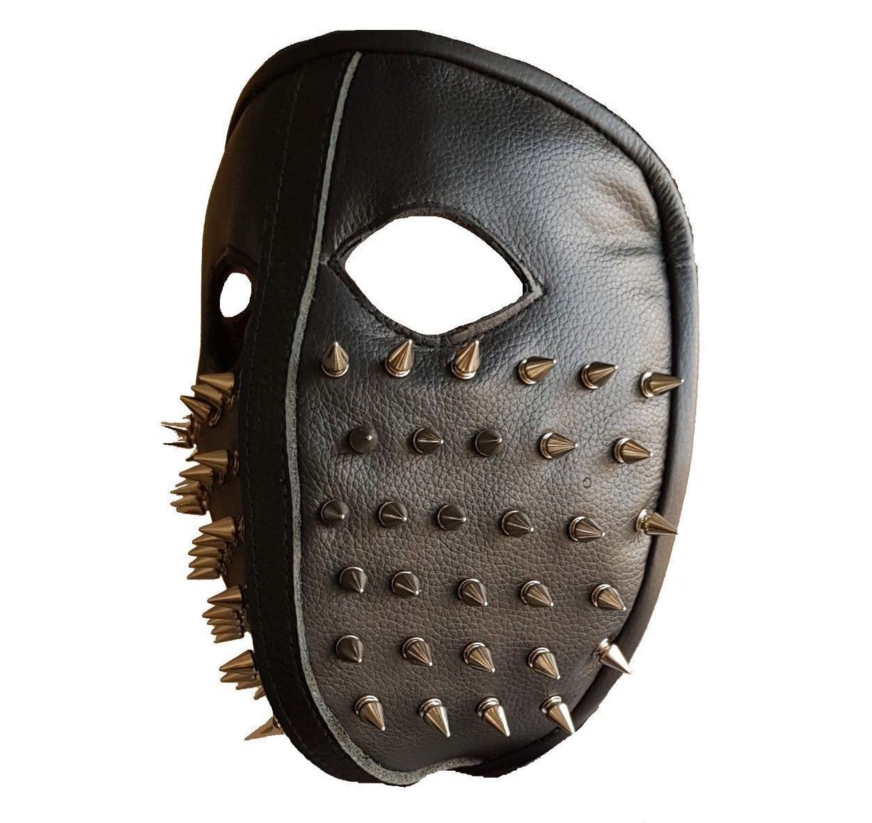 Men Black Leather Full Face Spiked Mask Masquerade Cosplay (FREE P&P IN UK)